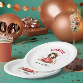 Prato De Papel Pequena princesa bonita com vestido vermelho