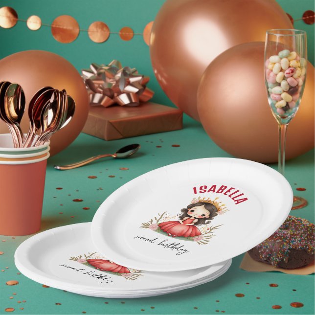 Prato De Papel Pequena princesa bonita com vestido vermelho (Múltiplo)