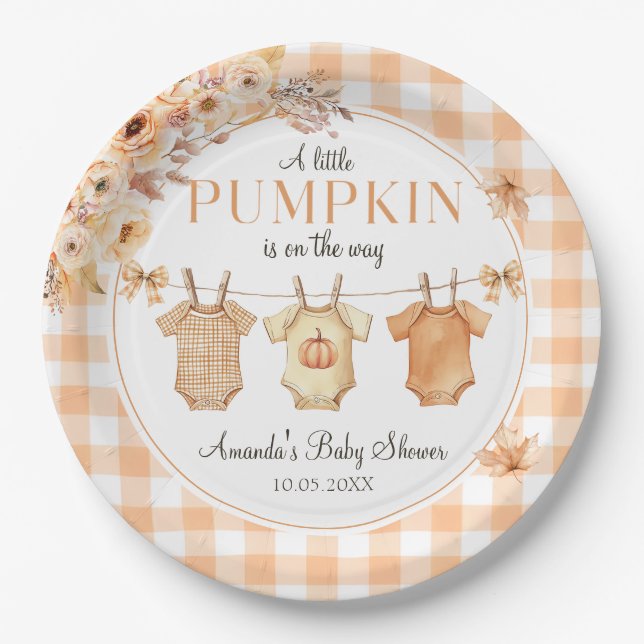 Prato De Papel Pequena Pumpkin Floral Fall Paper Placa (Frente)