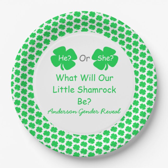 Prato De Papel Pequena Revelação de Gênero Shamrock (Frente)