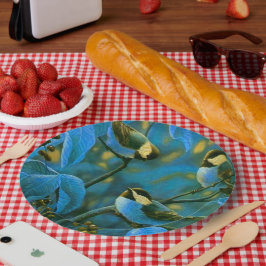 Prato De Papel Pequenas aves amarelas azuis