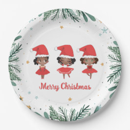 Prato De Papel Pequenas Meninas Natal Santa Hat Ballerinas