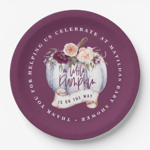 Prato De Papel Pequeno abóbora chá de fraldas convite roxo