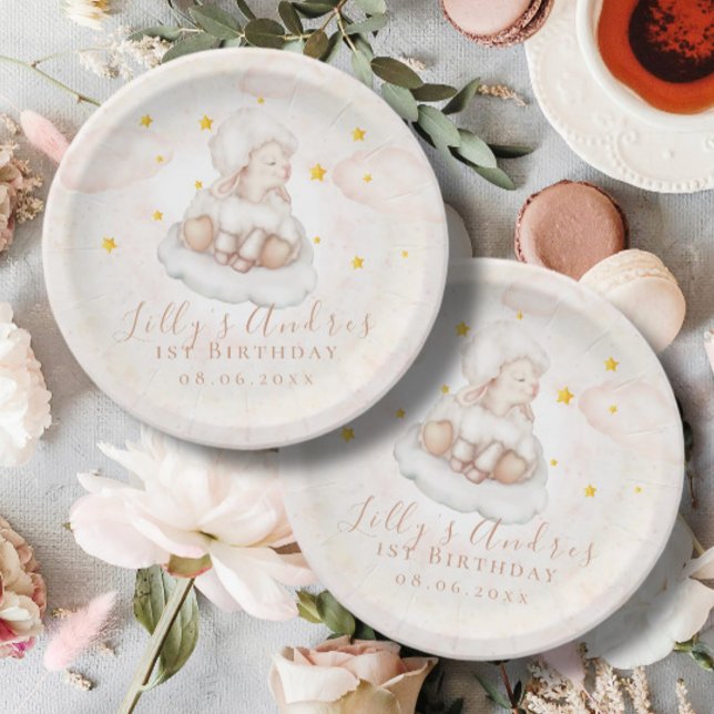 Prato De Papel Pequeno carneiro Sonho Estrelas Bebê Aniversário (Criador carregado)