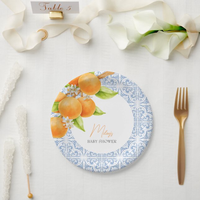 Prato De Papel Pequeno Chá de fraldas Azulejo Mediterrâneo Cutil (Casamento)