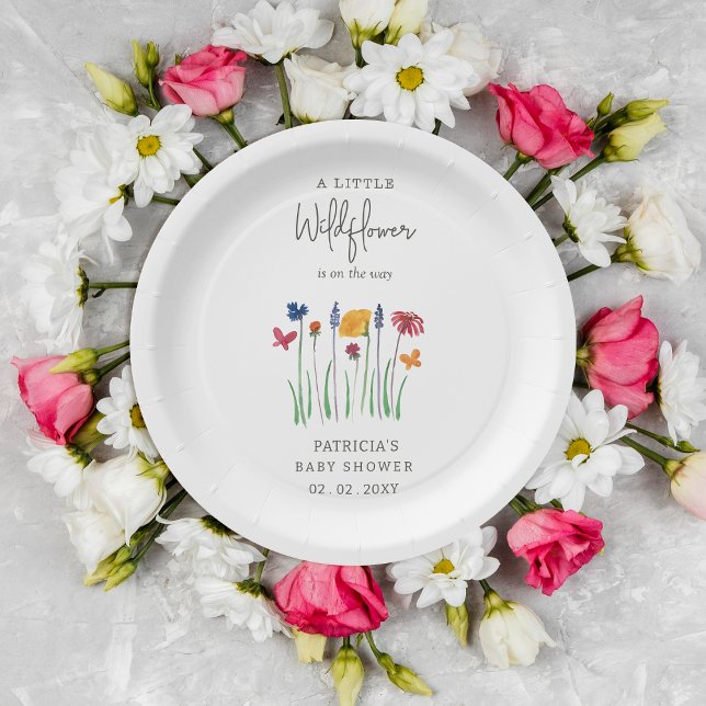 Prato De Papel Pequeno Chá de fraldas Bonito de Bebê (Little Wildflower Pretty Baby Girl Baby Shower Paper Plates)