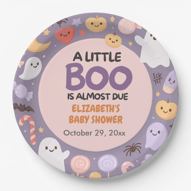 Prato De Papel Pequeno chá de fraldas de Boo Halloween (Frente)