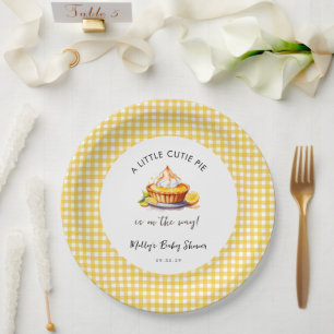 Prato De Papel Pequeno Chá de fraldas de Pie Lemon Gingham