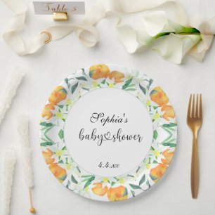 Prato De Papel Pequeno chá de fraldas laranja