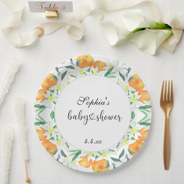 Prato De Papel Pequeno chá de fraldas laranja (Casamento)