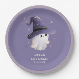 Prato De Papel Pequeno chá de fraldas roxo do Boo Halloween