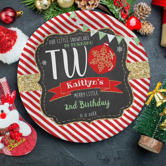 Prato De Papel Pequeno Floco de Neve Turning 2! Segundo aniversár (Criador carregado)