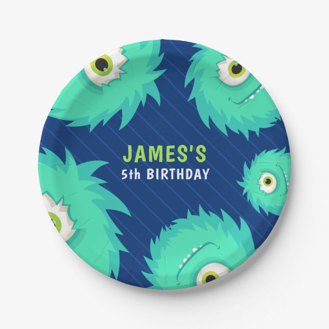 Prato De Papel Pequeno Monstro Azul (Frente)