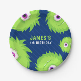 Prato De Papel Pequeno Monstro Azul e Verde