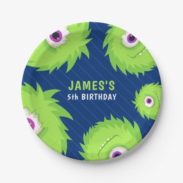Prato De Papel Pequeno Monstro Azul e Verde (Frente)
