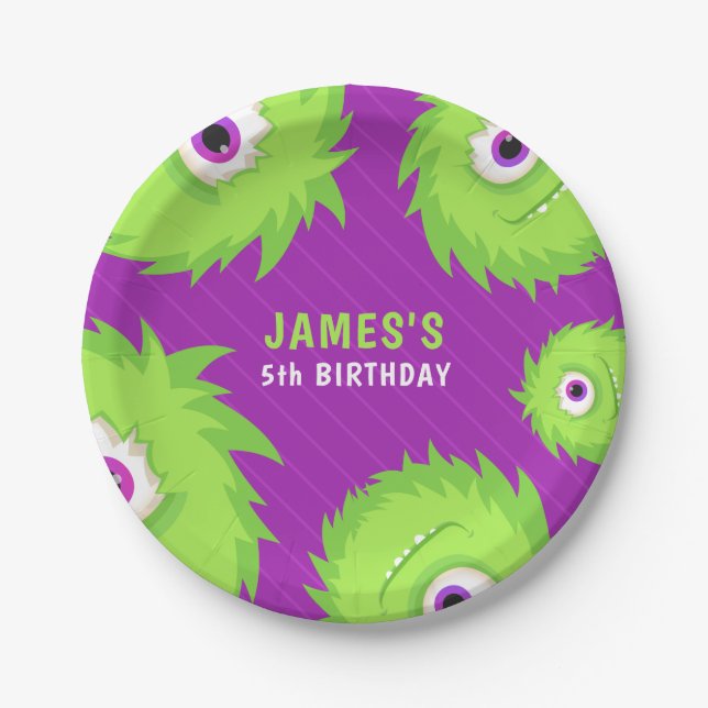 Prato De Papel Pequeno Monstro Roxo e Verde (Frente)