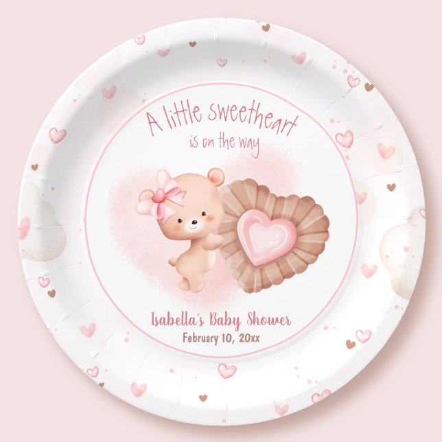Prato De Papel Pequeno Namorados Rosa-Rosa Chá de fraldas (Little Sweetheart Pink Valentines Baby Shower Paper Plates)