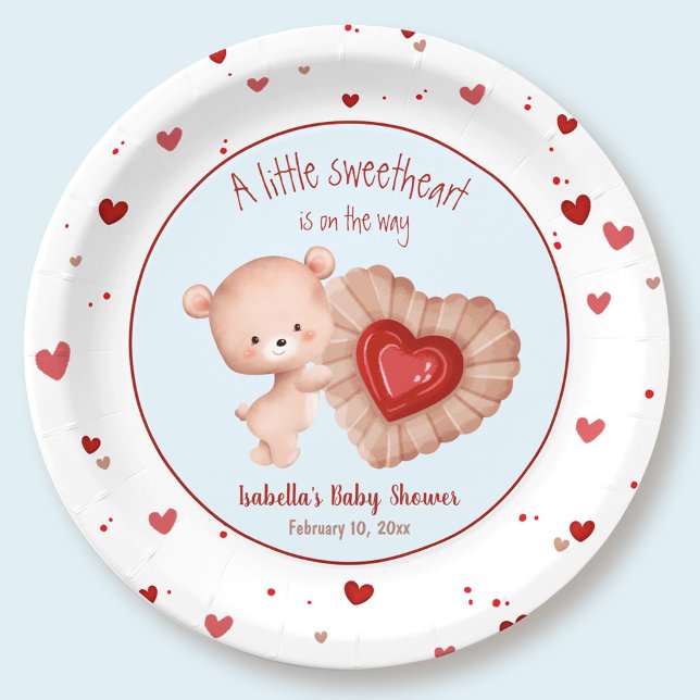 Prato De Papel Pequeno Namorados Vermelho Azul  Chá de fraldas (Little Sweetheart Red Blue Valentines Baby Shower Paper Plates)