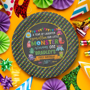 Prato De Papel Pequeno Partido do primeiro aniversario Monstro