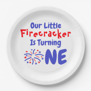 Prato De Papel Pequeno primeiro aniversario Firecracker