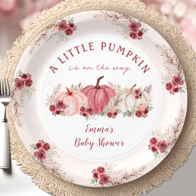 Prato De Papel Pequeno Pumpkin Marsala Fall Boho Chá de fraldas (Little Pumpkin Marsala Fall Boho Baby Shower Paper Plates)