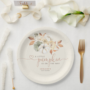 Prato De Papel Pequeno Pumpkin Watercolor Chá de fraldas Floral