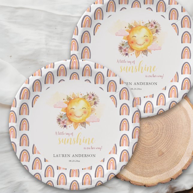 Prato De Papel Pequeno Raio Sol Menina Bebê Boho Rainbow (Criador carregado)