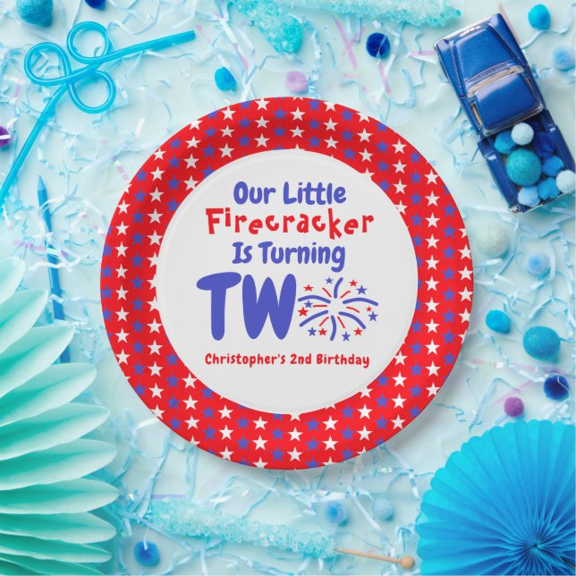 Prato De Papel Pequeno segundo aniversário Firecracker (Festa)