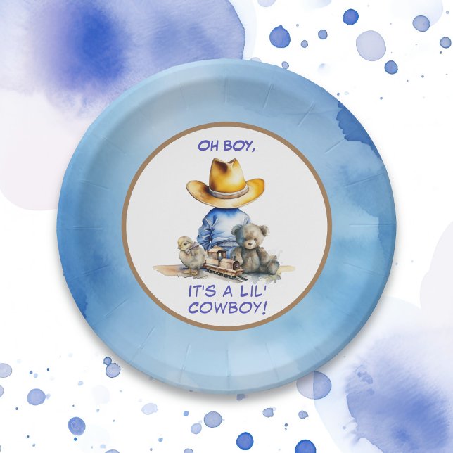 Prato De Papel Pequeno Vaqueiro Que Pensava Chá de fraldas (Criador carregado)