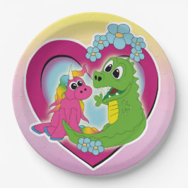 Prato De Papel pequenos melhores amigos - unicórnio e dragão