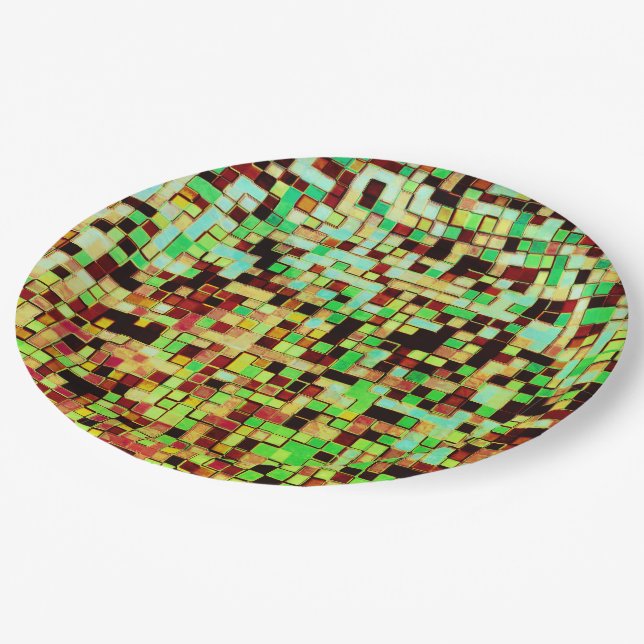 Prato De Papel Pequenos quadrados ou azulejos, verdes e castanhos (Inclinado)