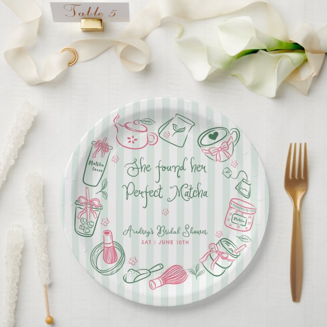Prato De Papel Perfect Matcha Pink and Green Bridal Shower (Casamento)