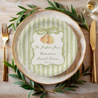 Prato De Papel Perfect pair sage green stripe pear bridal shower