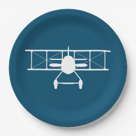 Prato De Papel Perfil do avião branco no fundo azul