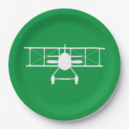 Prato De Papel Perfil do avião branco sobre fundo verde