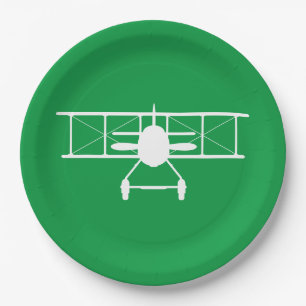 Prato De Papel Perfil do avião branco sobre fundo verde