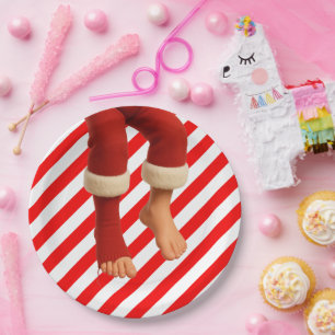 Prato De Papel Pernas Divertidas de Elfo Natal Travessuras do P