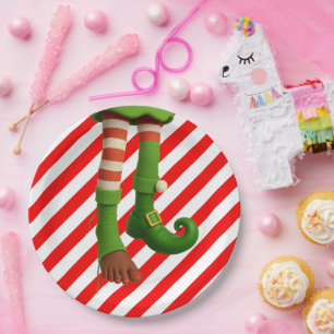 Prato De Papel Pernas Divertidas de Elfo Natal   Travessuras do P