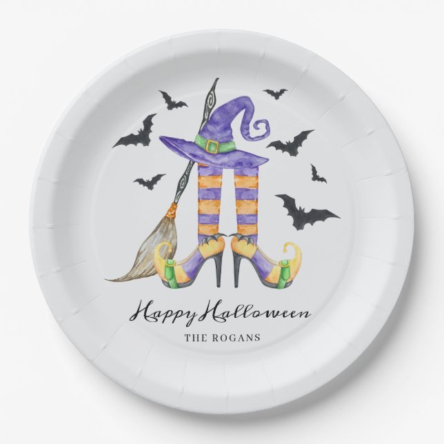 Prato De Papel Pernas e Chapéu de Bruxa de Halloween (Frente)