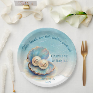 Prato De Papel Pérolas de Casamento de Praia Shell Elegant Ocean 