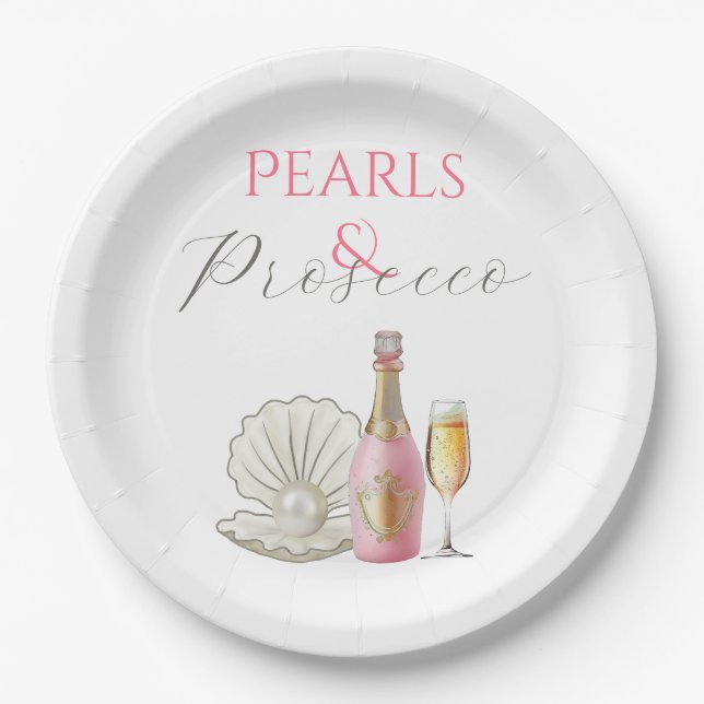 Prato De Papel Pérolas e Chá de Noiva Rosa Prosecco (Frente)