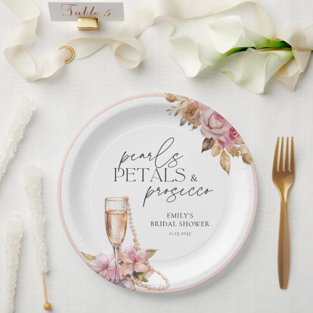 Prato De Papel Pérolas Pétalas & Prosecco Chuveiro de Noiva Flora (Casamento)