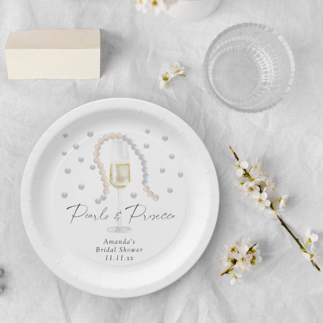 Prato De Papel Pérolas & Prosecco - chá de noiva (Criador carregado)
