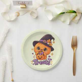 Prato De Papel Personagem de Abóbora Fofa 🎃🧡