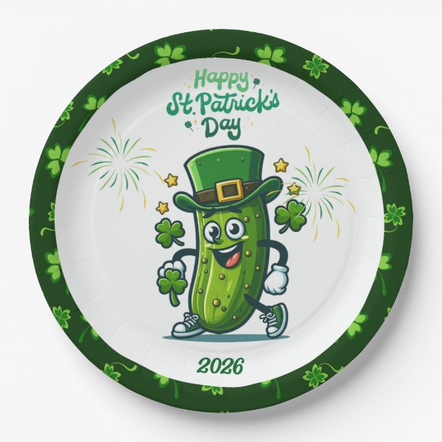Prato De Papel Personagem de desenho animado de pepino do dia de  (Frente)
