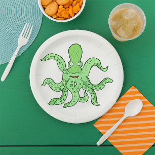 Prato De Papel Personagem de polvo verde Monstro marinho estranho