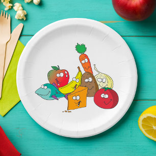 Prato De Papel Personagens Amigos de Grupo de Comida de Desenho A