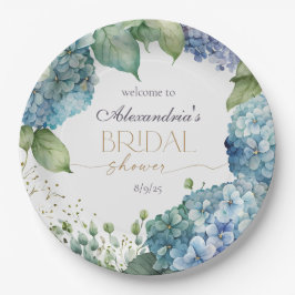 Prato De Papel Personalise Bridal Shower Blue Hydrangeas Welcome