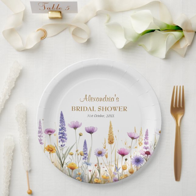 Prato De Papel Personalise Bridal Shower Wildflowers (Casamento)