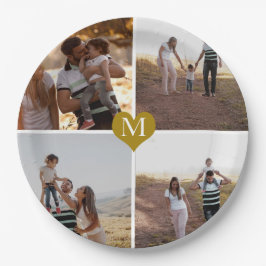 Prato De Papel Personalizado 4 Colagem de Fotografias com Monogra